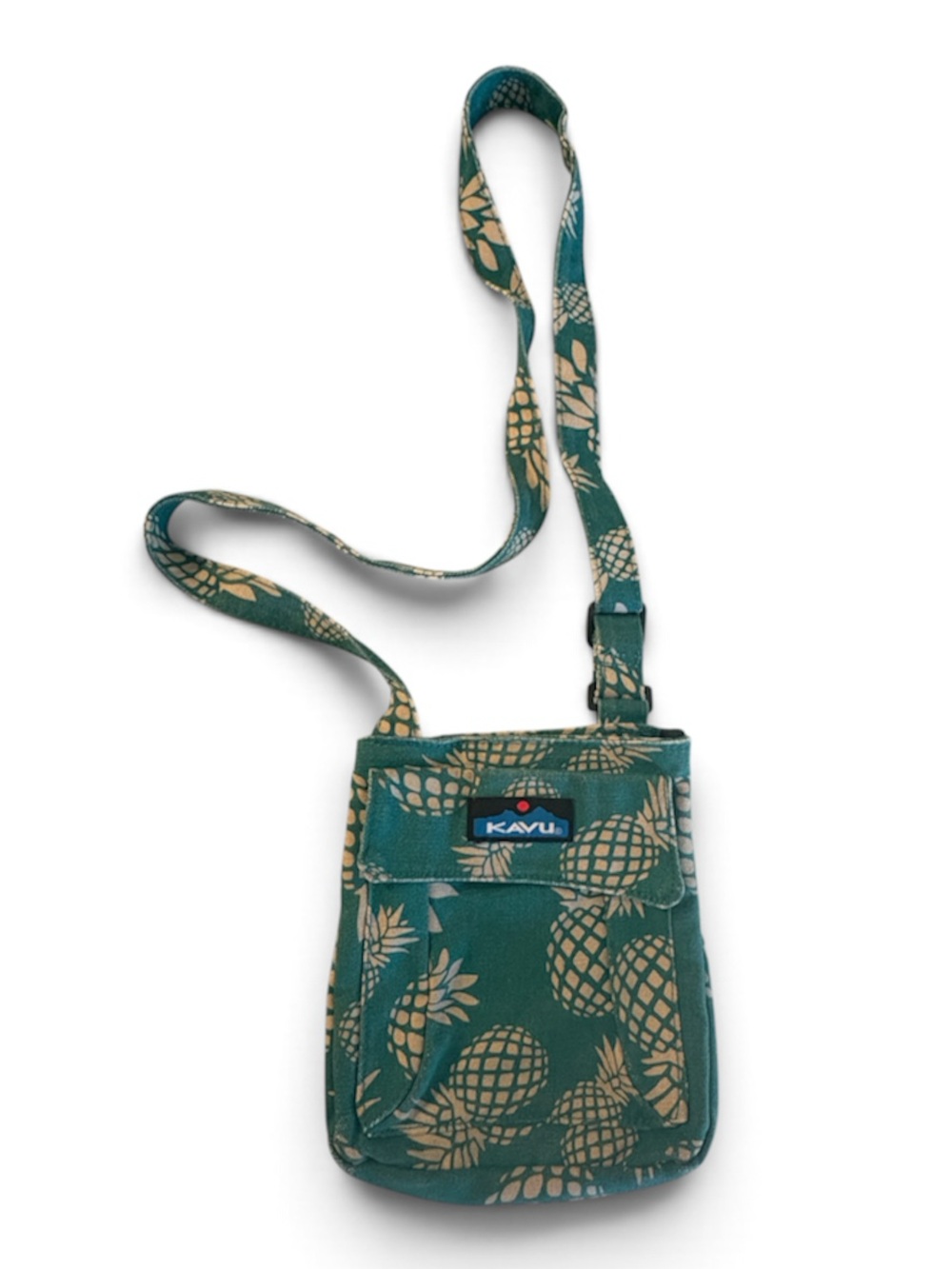 Kavu Teal and Beige Pineapple-Print Crossbody